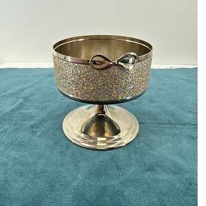 Bath & Body Works Glitter Bow Pedestal Candle Holder Silver Sparkle Glam Decor